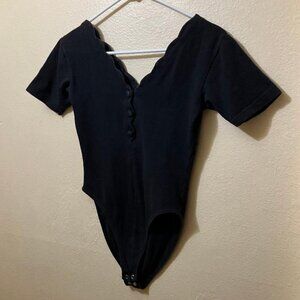 Vintage Jump In Women's Black Button Front Short Sleeve Bodysuit Size Medium